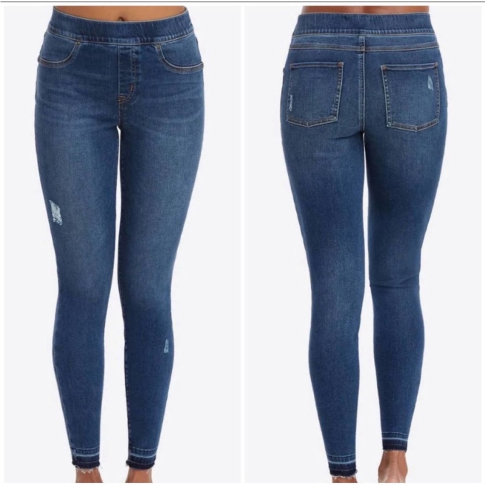 EUC-Spanx Distressed Denim High Rise Elastic Waist Jeggings Women's Sz XL